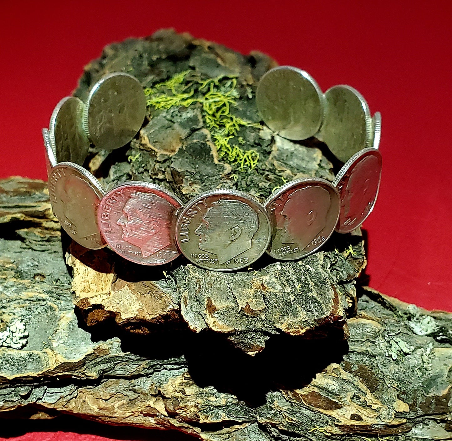 Silver dime cuff bracelet