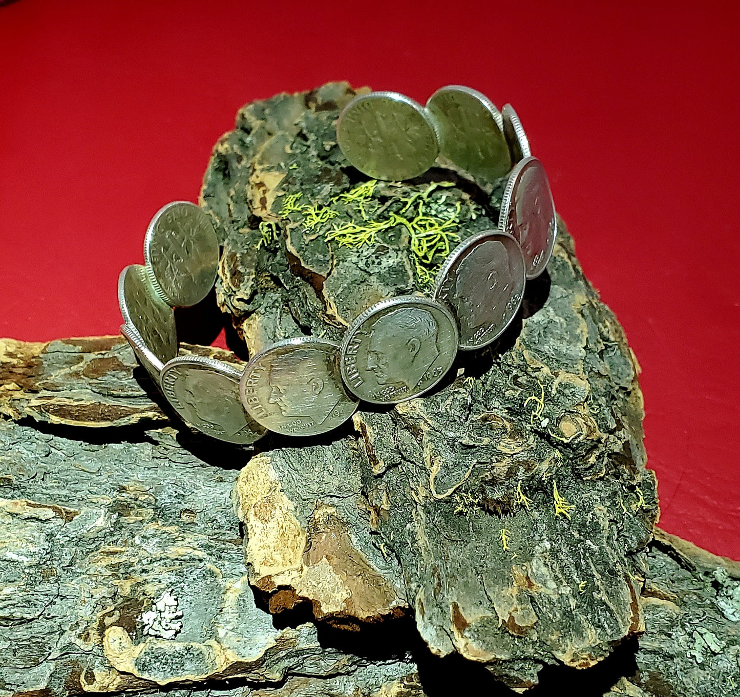 Silver dime cuff bracelet