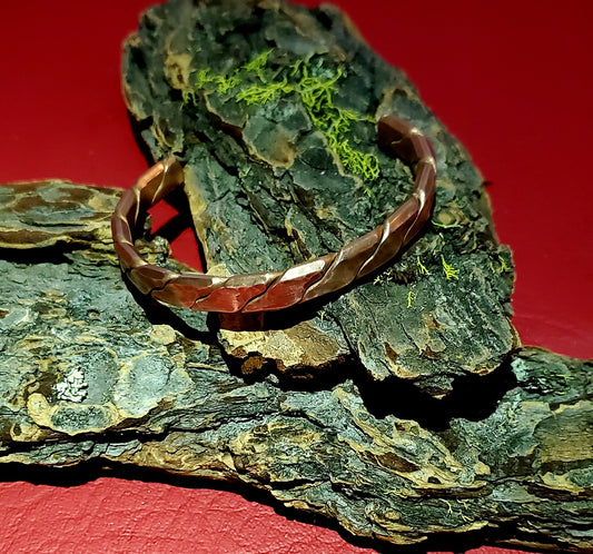 Copper hammered twisted wire cuff bracelet