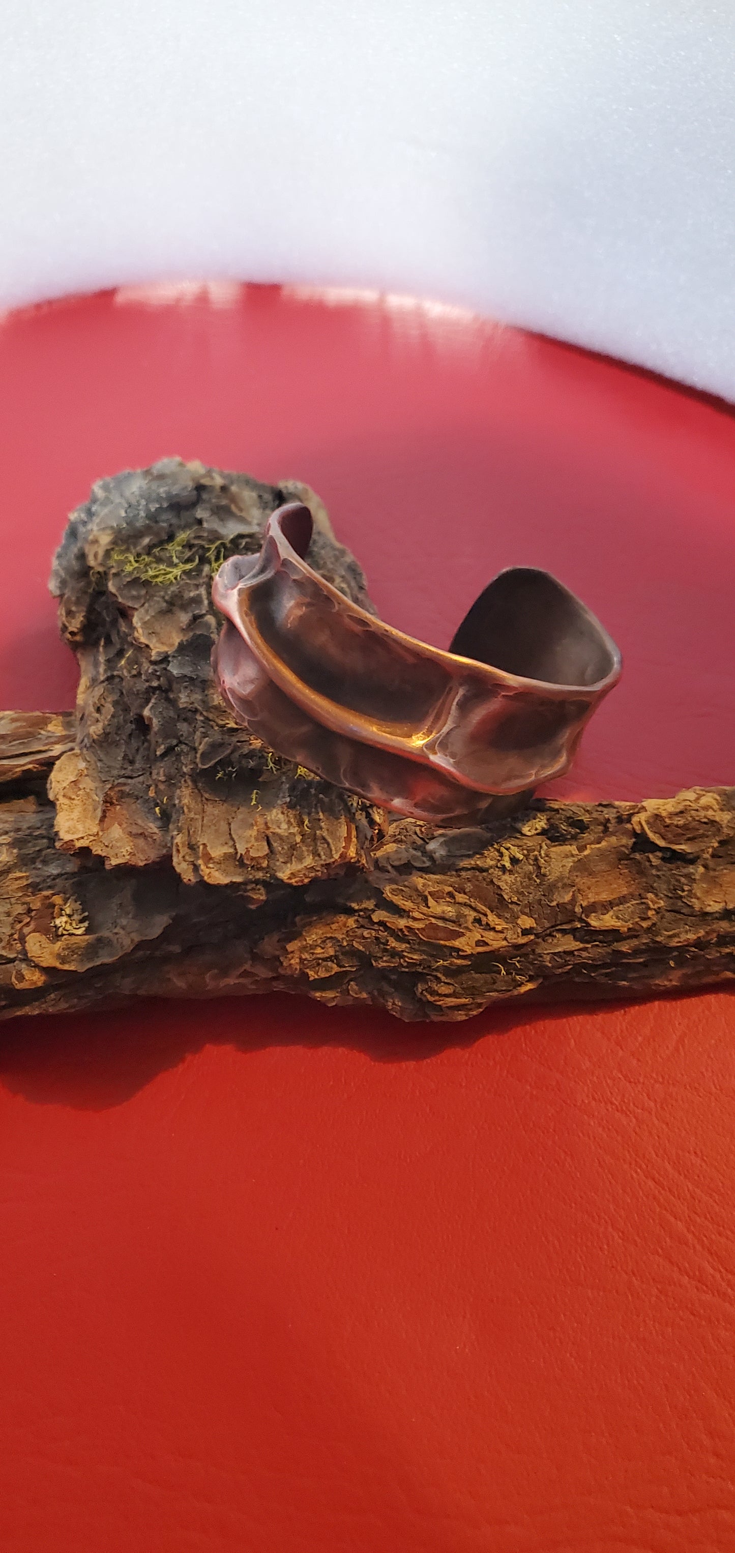 Wide air chased copper cuff bracelet