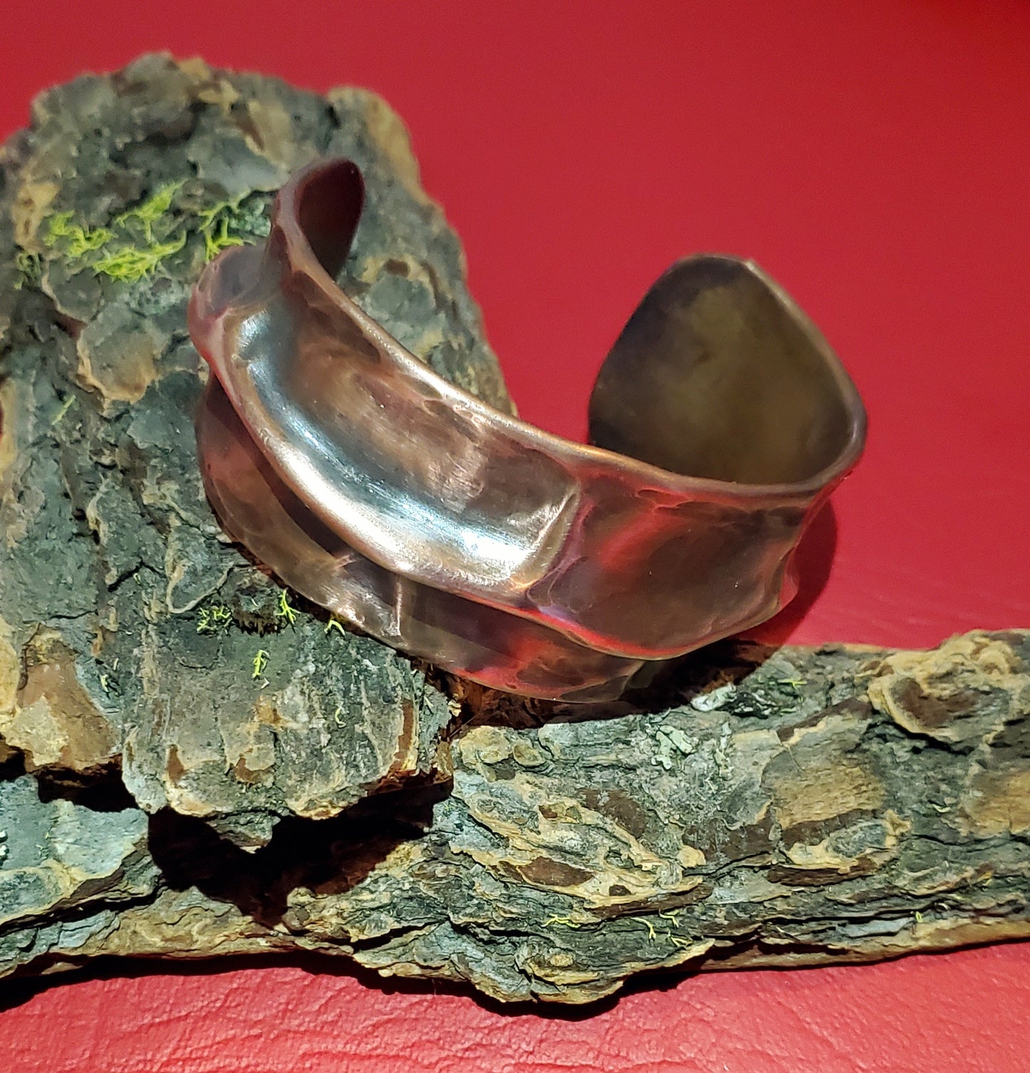 Wide air chased copper cuff bracelet