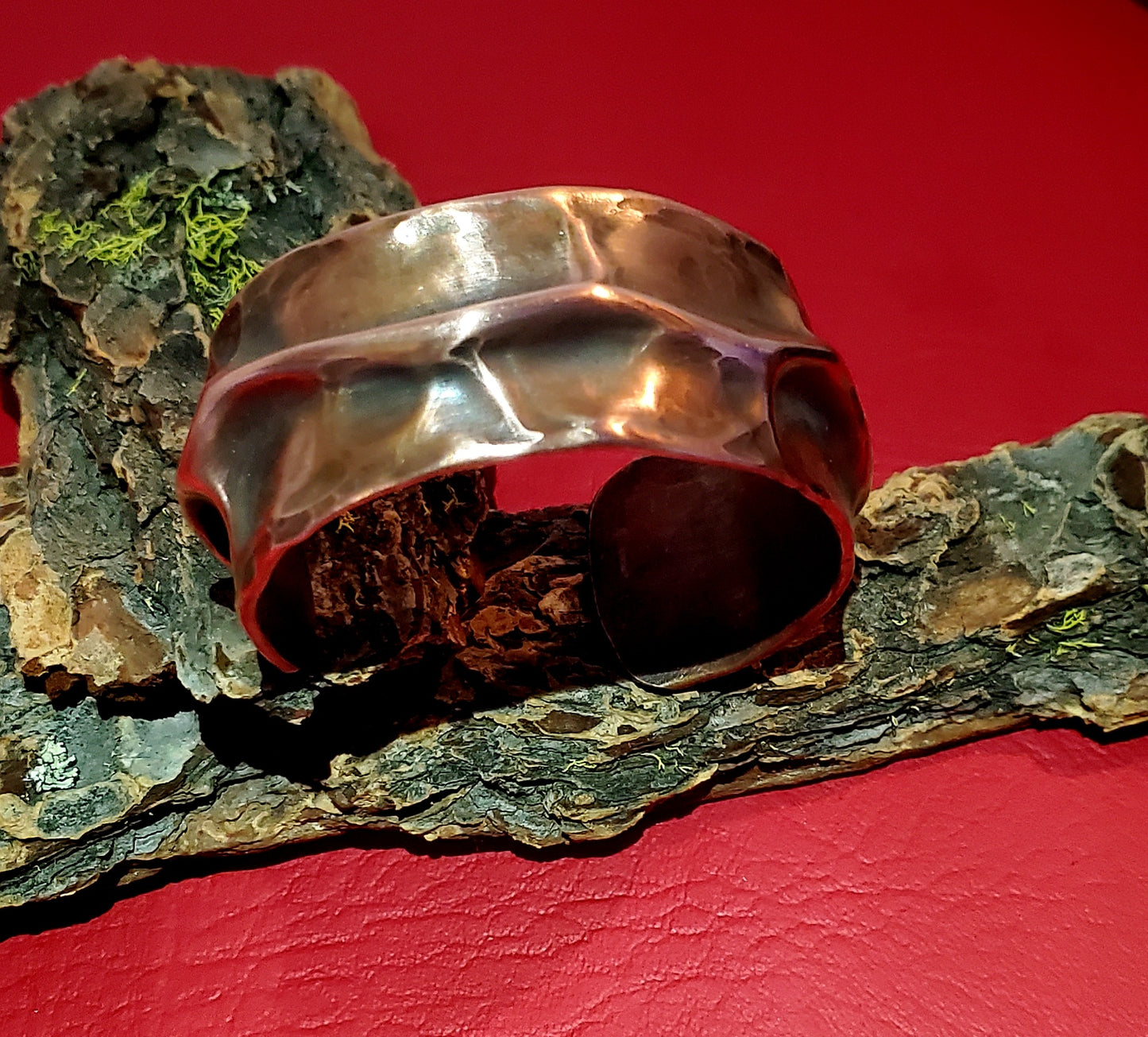 Wide air chased copper cuff bracelet