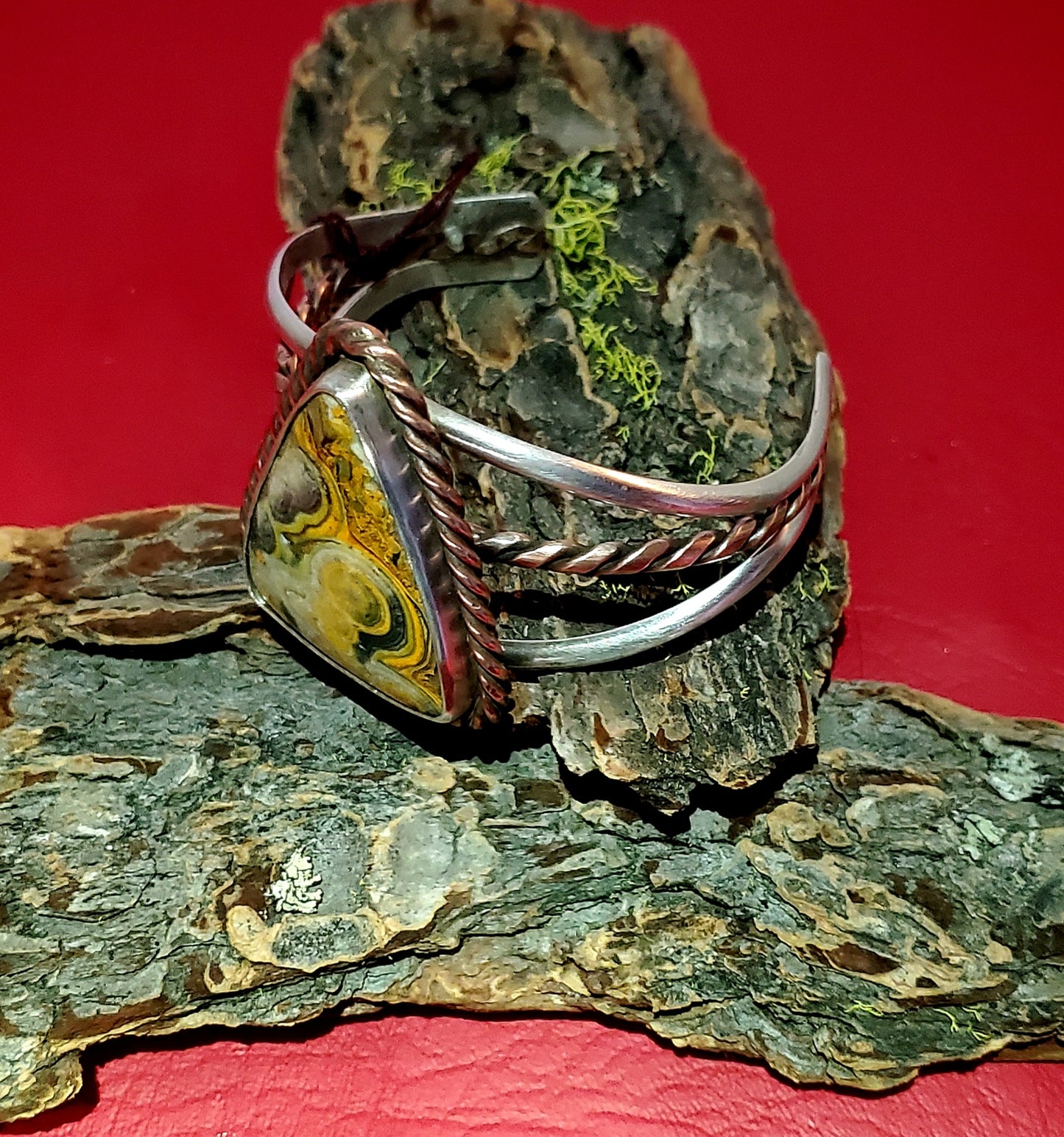 Bumble Bee Jasper on copper and Sterling Silver cuff bracelet