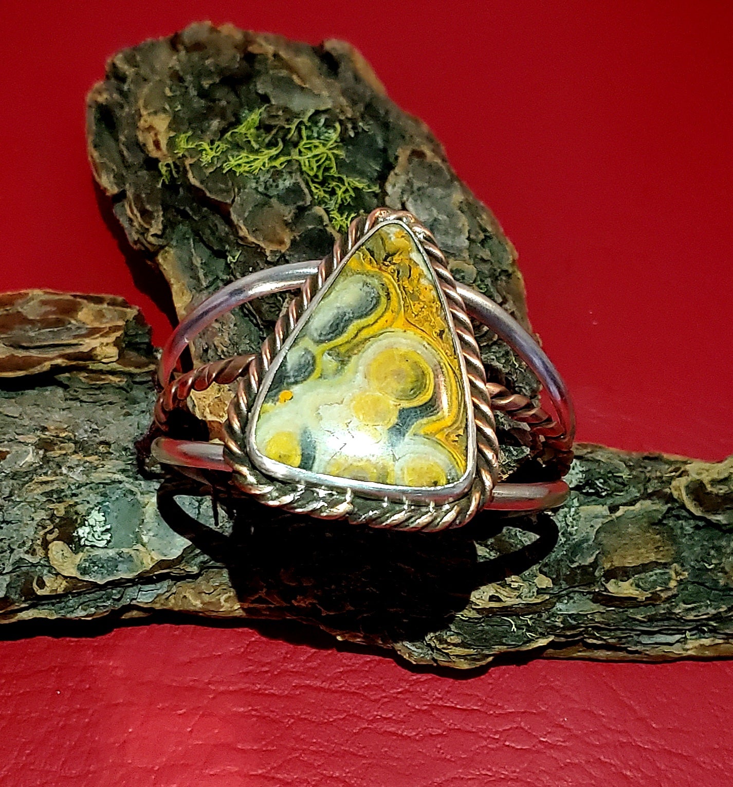 Bumble Bee Jasper on copper and Sterling Silver cuff bracelet